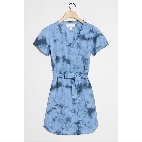Anthropologie Dresses & Skirts - ⭐️HP⭐️ Anthropologie Cloth & Stone Petite Liv Tie-Front Blue Tie Dye Mini Dress